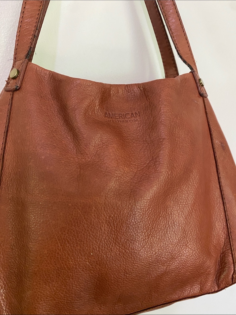 American Leather Co. Cognac Brown Leather Hobo Bag Minimalist Shoulder Purse - Picture 2 of 16